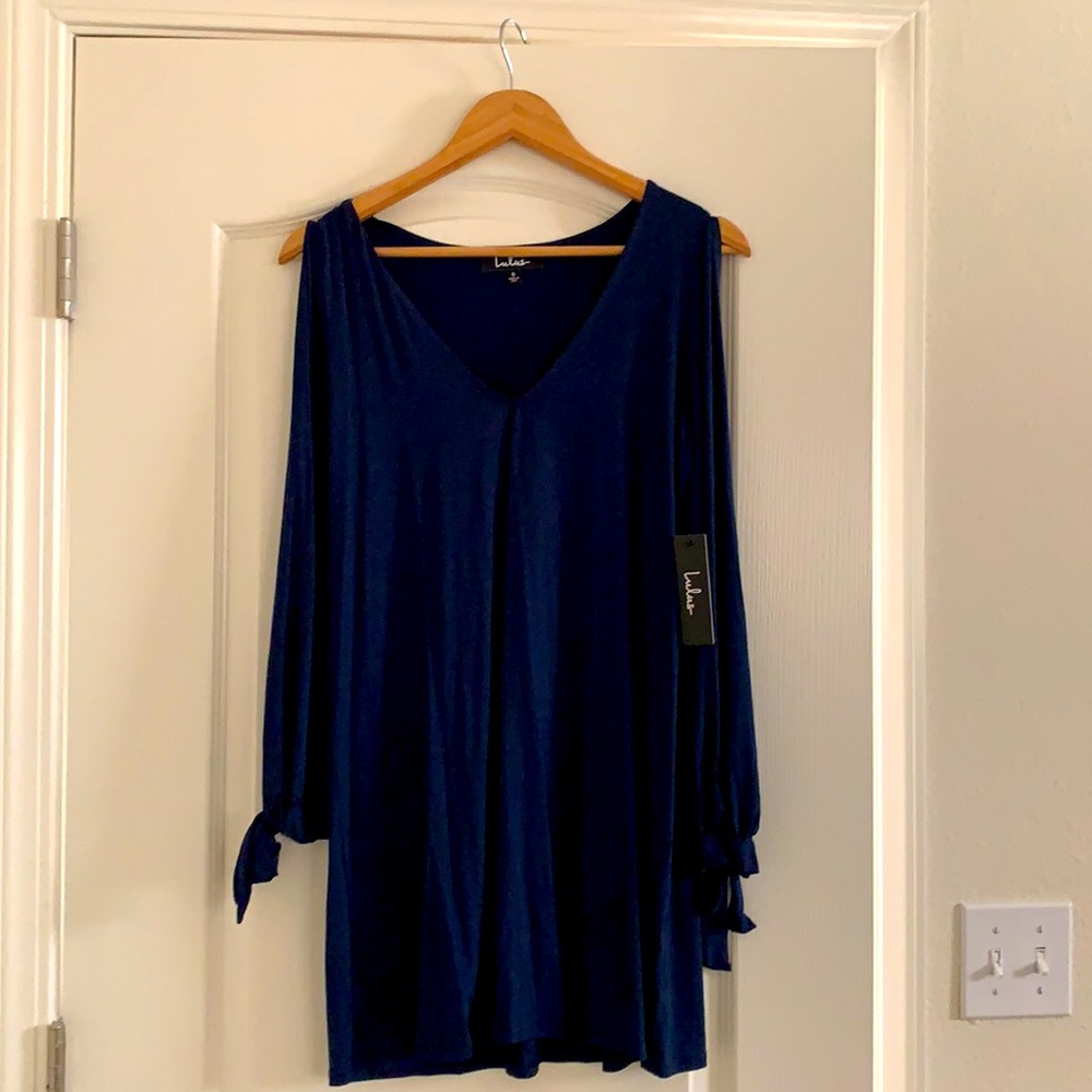 Lulus cold shoulder swing dress (tags still on!). Dark navy